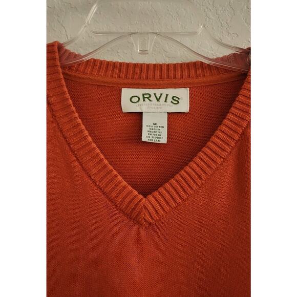 SWEATER-ORVIS-Pumpkin Orange-Long Sleeve-V-Neck-Cotton-Size MED - Picture 3 of 16